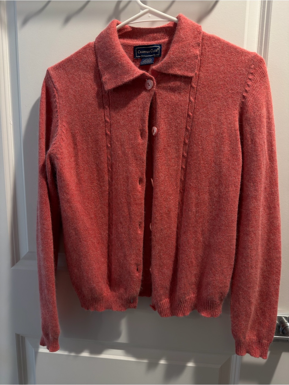 Charter Club Coral Button-Up Collar Cardigan